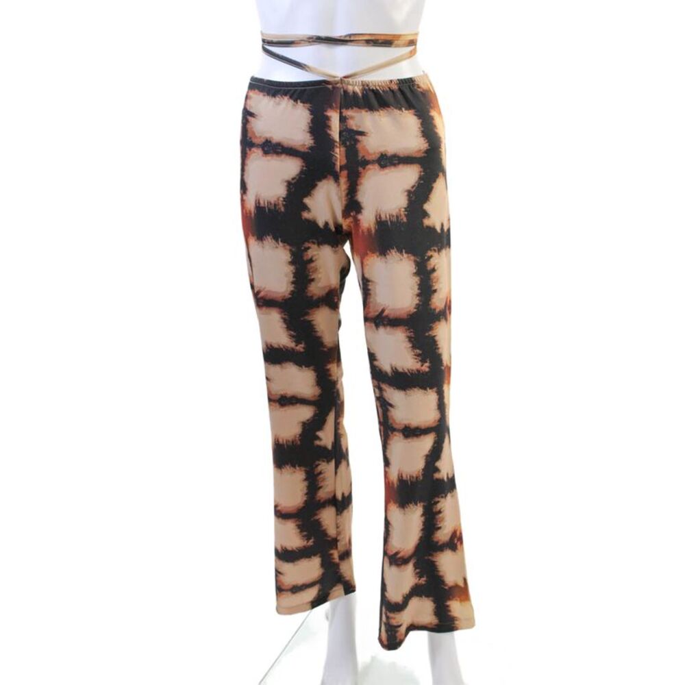 Jaded Womens Rouched Back Detail Waist Tied Abstract Print Pants Beige Size 10